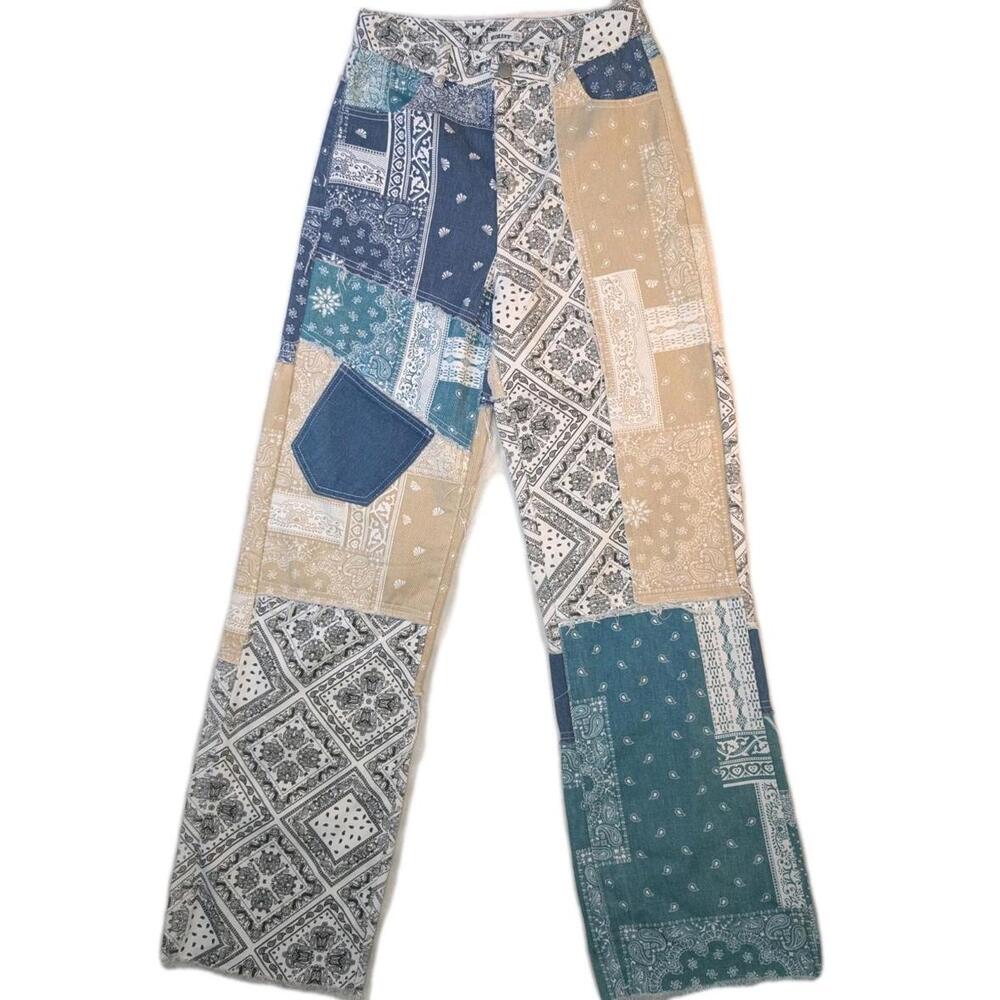 Kollyy Size Extra Small Patchwork Frayed Wide Leg Pants - Picture 1 of 8